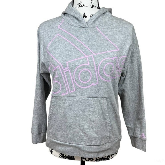 Adidas kids gray hoodie long sleeve front pouch sweatshirt size  XL 16 - Picture 1 of 12